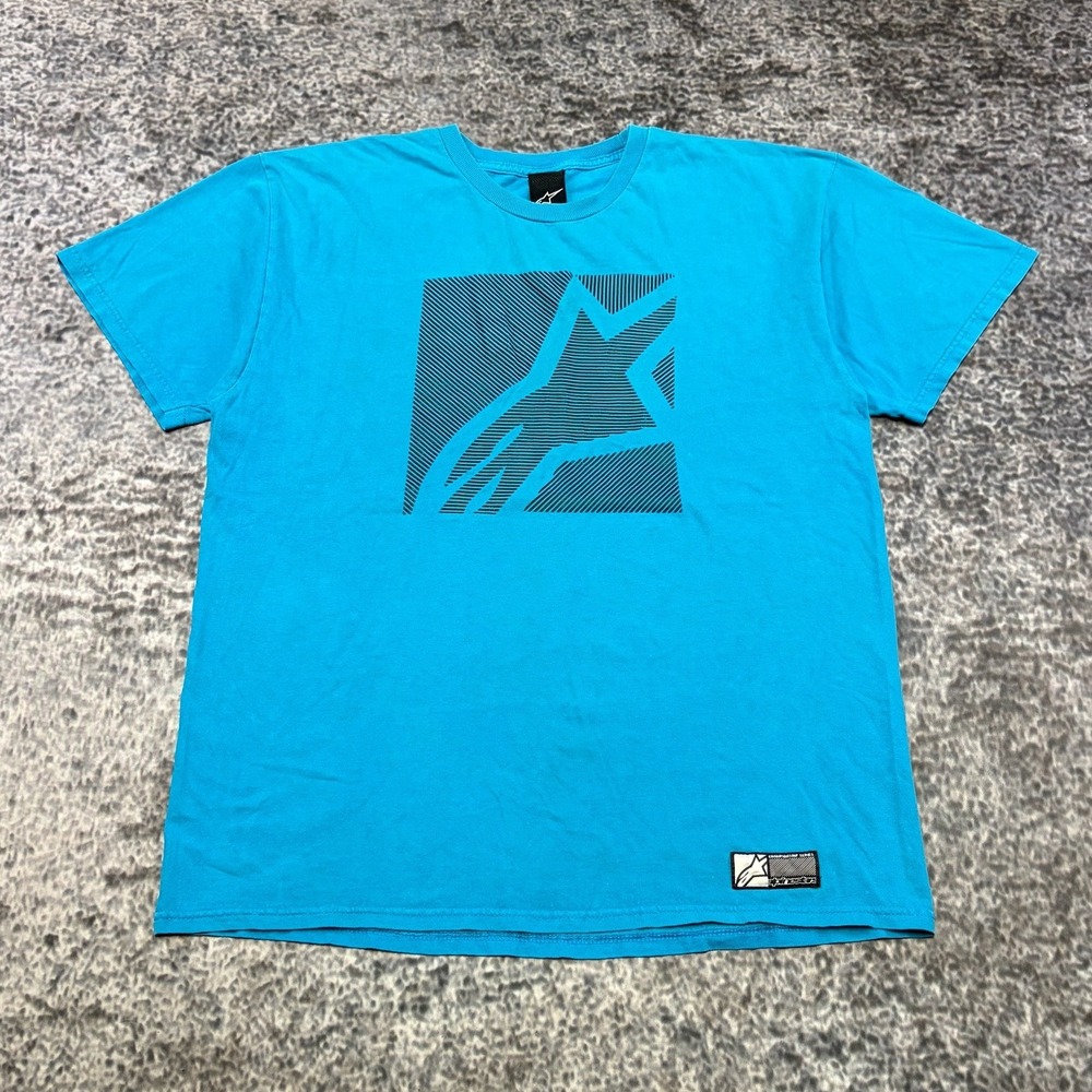 Alpinestars T Shirt Mens Large‎ Blue Motocross Grunge Skater VTG Y2K Graphic Tee